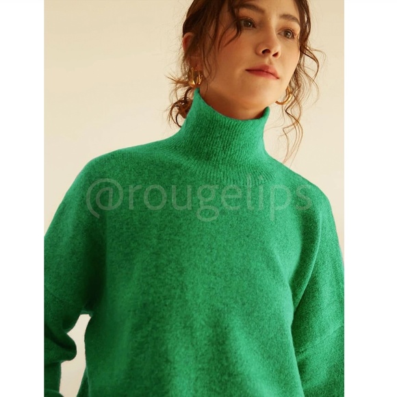 Forrest Green Knit Turtleneck Pullover Sweater Long Sleeve Drop Shoulder - Picture 7 of 17